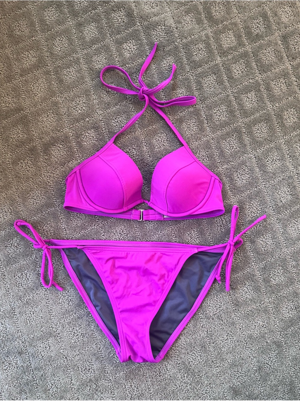 Women’s Victoria's Secret Bright Fuchsia Push Up Halter Tie Bikini Swim